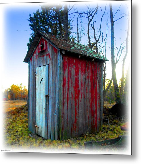 Old Outhouse Metal Print featuring the digital art The Old Red Outhouse by K Scott Teeters