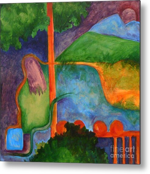 Abstract Landscape Metal Print featuring the painting The Setting- Caprian Beauty Series 2 by Elizabeth Fontaine-Barr
