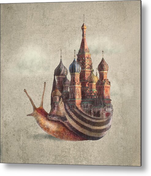 Snail Metal Print featuring the drawing The Snail's Daydream by Eric Fan