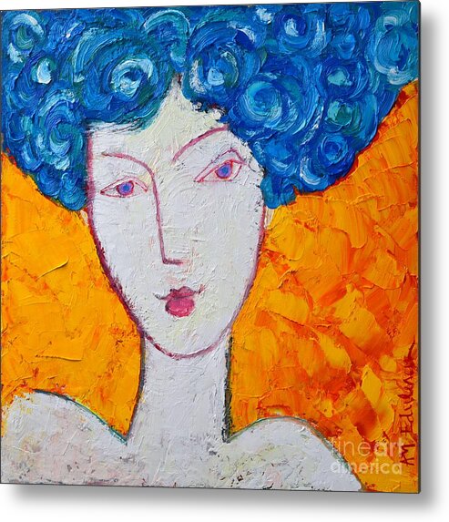 Portrait Metal Print featuring the painting The Strength Of Grace Expressionist Girl Portrait by Ana Maria Edulescu