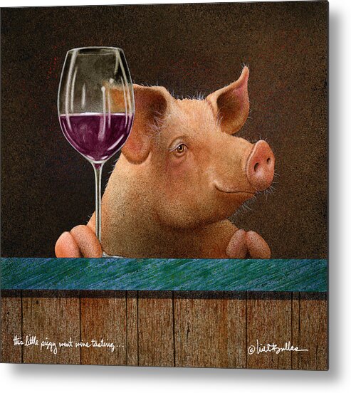 Will Bullas Metal Poster featuring the painting This Little Piggy Went Wine Tasting... by Will Bullas