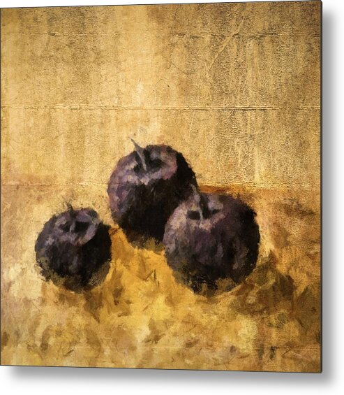 Plum Metal Print featuring the painting Three Plums Still Life by Michelle Calkins