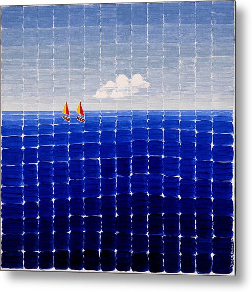 3d Metal Print featuring the painting Three Sail Boats #2 by Jesse Jackson Brown