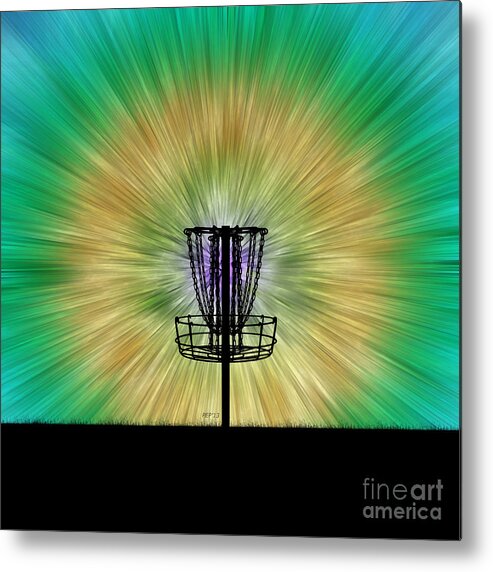 Tie Dye Metal Print featuring the digital art Tie Dye Disc Golf Basket by Phil Perkins