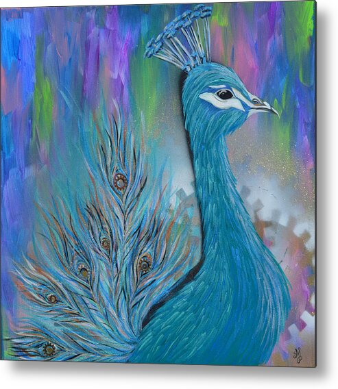 Peacock Metal Print featuring the mixed media Timeless Beauty by Meganne Peck