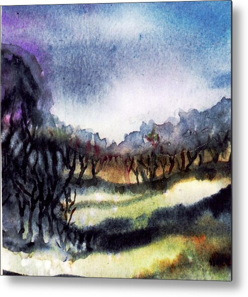 Bogland Metal Print featuring the painting Towards the misty bogland by Trudi Doyle