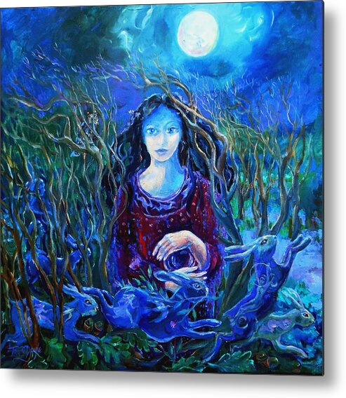 Hunting Metal Print featuring the painting Eostra Holds the Moon by Trudi Doyle