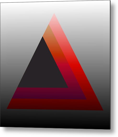 Digital-art Metal Print featuring the digital art Triangle Abstract Red Grey by Mary Clanahan