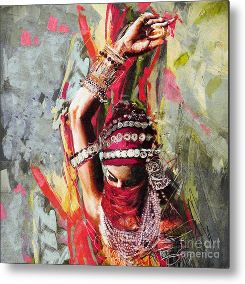 Belly Dance Art Metal Print featuring the painting Tribal Dancer 5 by Mahnoor Shah