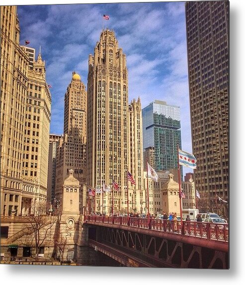 City Metal Print featuring the photograph Tribune Tower And Dusable Bridge In by Paul Velgos