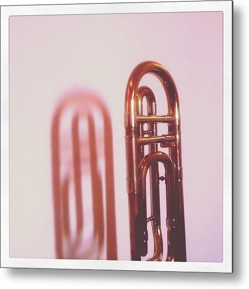 Trombone Metal Print featuring the photograph #trombone With #shadow In A #whitewall by Dan Warwick