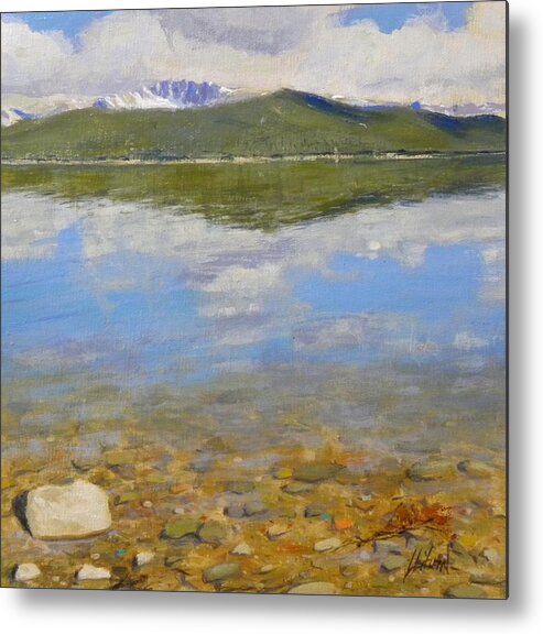 Rocky Mountains Metal Print featuring the painting Turquoise Lake by Greg Clibon