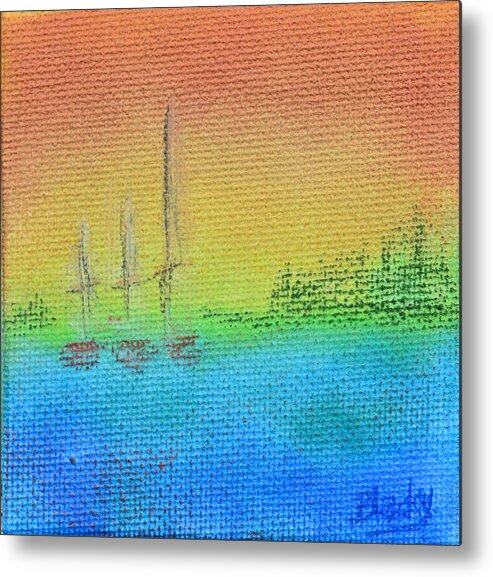 Sea Metal Print featuring the painting Twilight On Evergreen Bay by Donna Blackhall