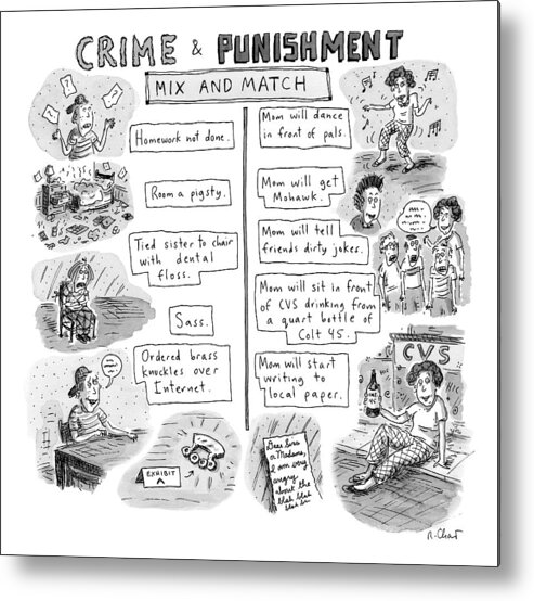 Title: Metal Print featuring the drawing Two Columns Contain Entries. The Left Column by Roz Chast