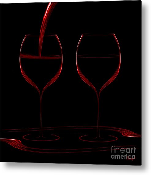 Floating Metal Print featuring the digital art Two glass red by Johnny Hildingsson