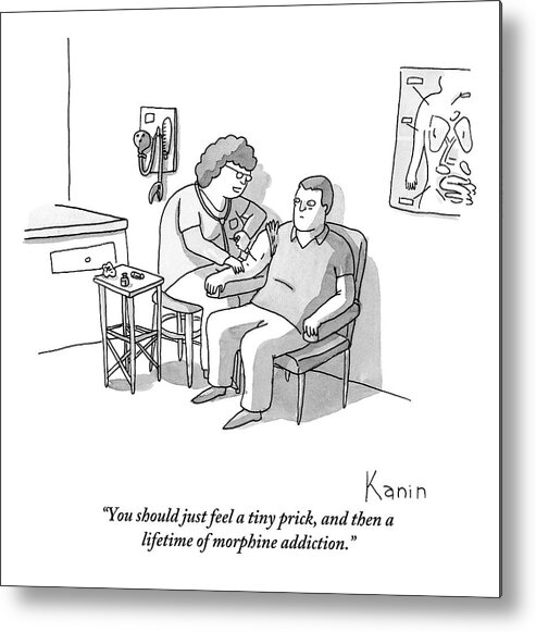 Boy Metal Print featuring the drawing Two People - Boy And Female Nurse - In Doctor's by Zachary Kanin