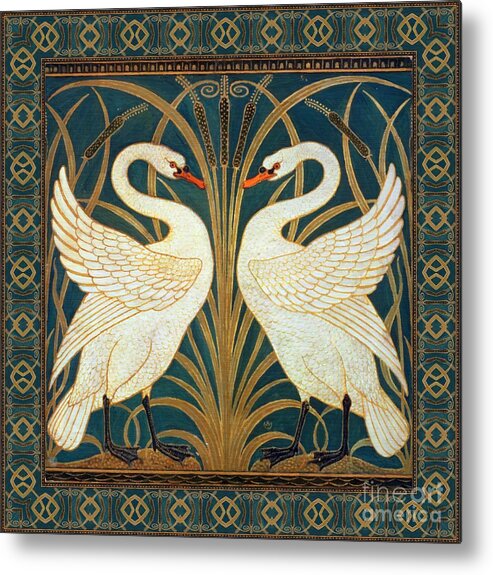 Walter Crane Metal Print featuring the painting Two Swans by Walter Crane