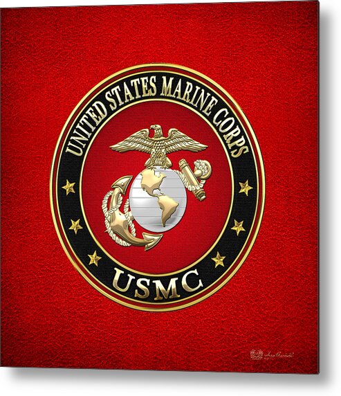 'military Insignia & Heraldry 3d' Collection By Serge Averbukh Metal Print featuring the digital art U. S. Marine Corps - U S M C Emblem Special Edition by Serge Averbukh