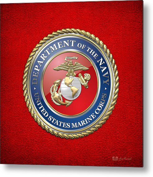 'military Insignia & Heraldry 3d' Collection By Serge Averbukh Metal Print featuring the digital art U. S. Marine Corps - U S M C Seal by Serge Averbukh