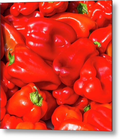 Orange Color Metal Print featuring the photograph Usa, New York City, Fresh Red Peppers by Tetra Images
