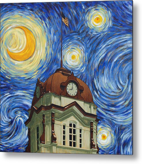 Starry Metal Print featuring the painting Van Gogh Courthouse by Glenn Pollard