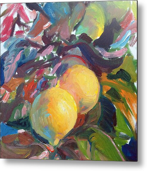 Still-life Metal Print featuring the painting Ventura Lemons by Timothy Chambers