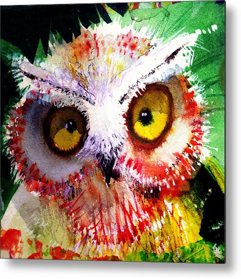  Owl Metal Print featuring the painting Vexed by Laurel Bahe