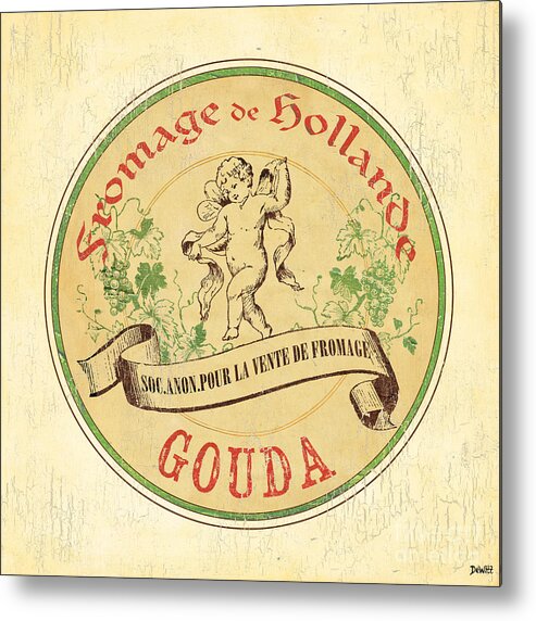 Cuisine Metal Print featuring the painting Vintage Cheese Label 2 by Debbie DeWitt