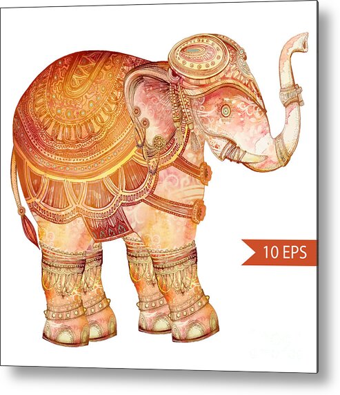 Symbol Metal Print featuring the digital art Vintage Elephant Illustration Hand by Polina Lina