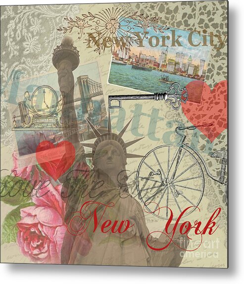 New York Metal Print featuring the digital art Vintage New York City Collage by Mary Hubley