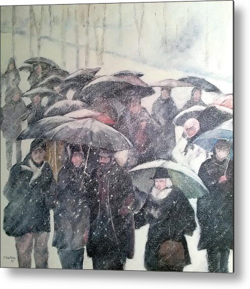 Snow Metal Print featuring the painting Walking In The Snow by Tomas Castano