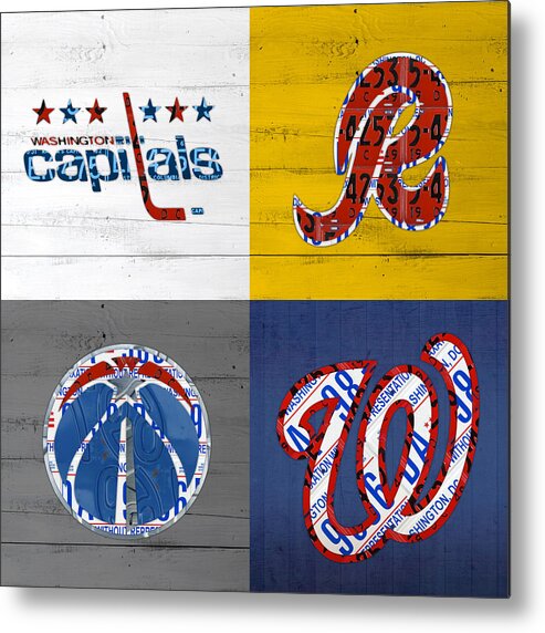 Washington Metal Print featuring the mixed media Washington DC Sports Fan Recycled Vintage License Plate Art Capitals Redskins Wizards Nationals by Design Turnpike