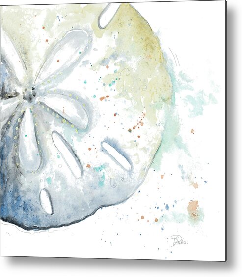 Watersanddollarshellcoastal Metal Print featuring the painting Water Sand Dollar by Patricia Pinto