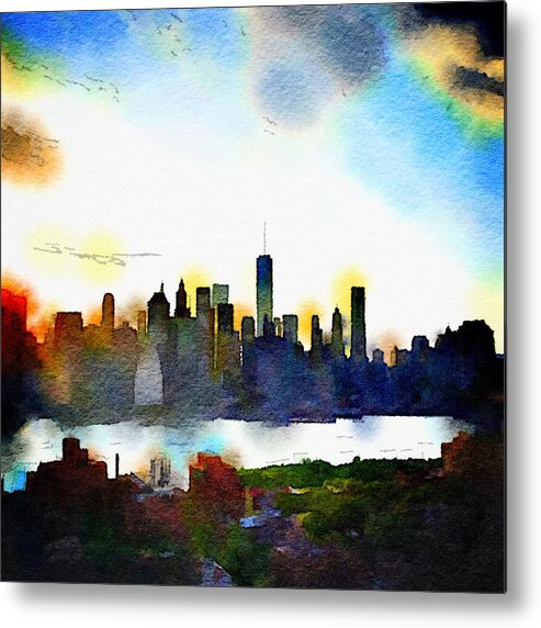 Skyline Metal Print featuring the painting Watercolor Manhattan by Natasha Marco