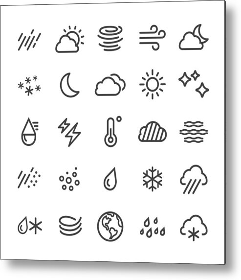 Wind Metal Print featuring the drawing Weather Icons - Smart Line Series by -victor-