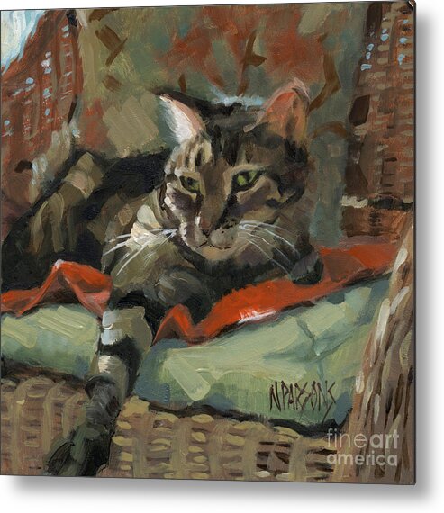 Cat Metal Print featuring the painting What's For Dinner? SOLD by Nancy Parsons