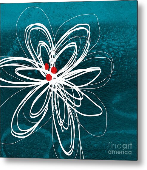 Abstract Metal Print featuring the painting White Flower by Linda Woods