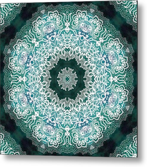 Pattern Metal Print featuring the digital art White Lace on Malachite background by Lilia S