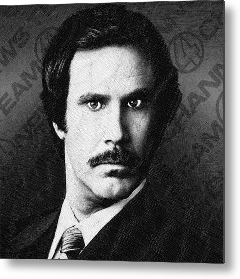 Anchorman Metal Print featuring the drawing Will Ferrell Anchorman The Legend of Ron Burgundy Drawing by Tony Rubino
