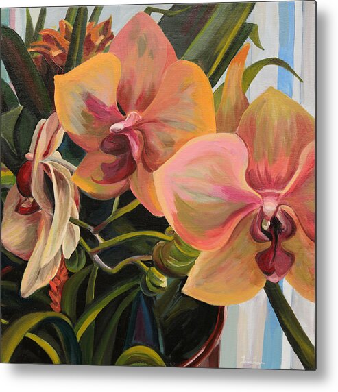 Orchid Metal Print featuring the painting Windowsill Orchids by Trina Teele