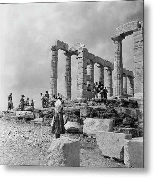 Fashion Metal Print featuring the photograph Woman Looking At The Acropolis by Henry Clarke