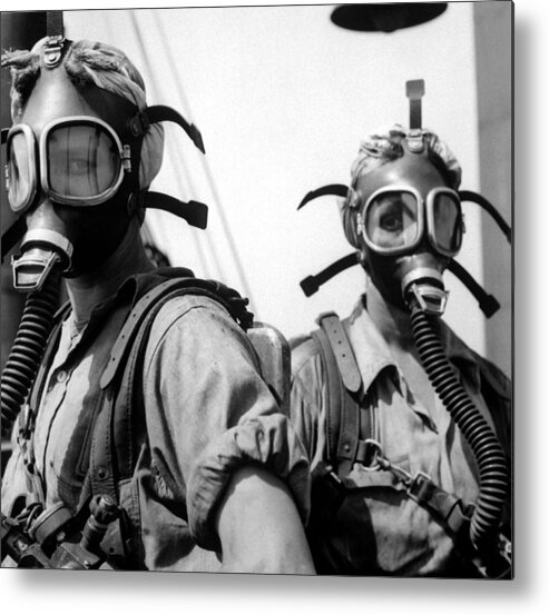 History Metal Print featuring the photograph Women War Workers Wear Oxygen Masks by Everett