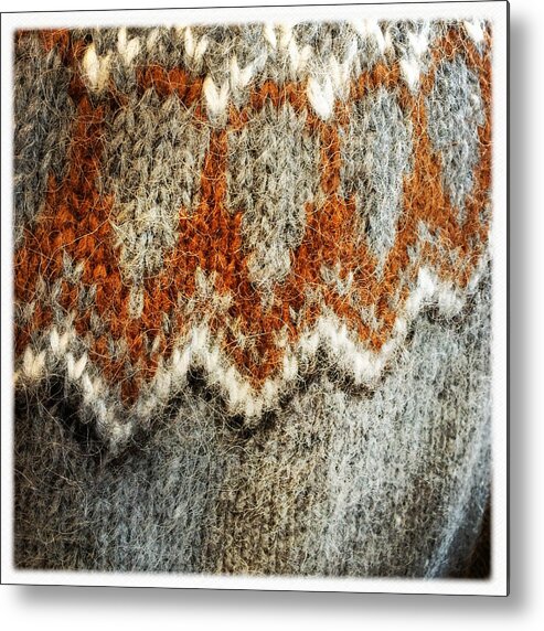 Wool Metal Print featuring the photograph Woolen Jersey detail grey and orange by Matthias Hauser