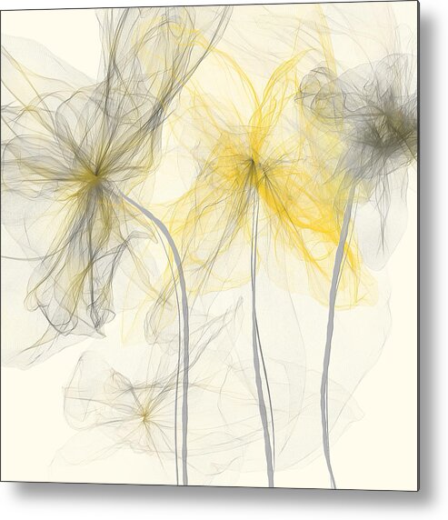Yellow Metal Print featuring the painting Yellow And Gray Flowers Impressionist by Lourry Legarde