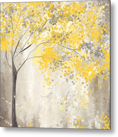 Yellow Metal Print featuring the painting Yellow And Gray Tree by Lourry Legarde