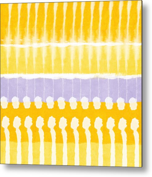 Abstract Metal Print featuring the painting Yellow and Grey Tie Dye by Linda Woods