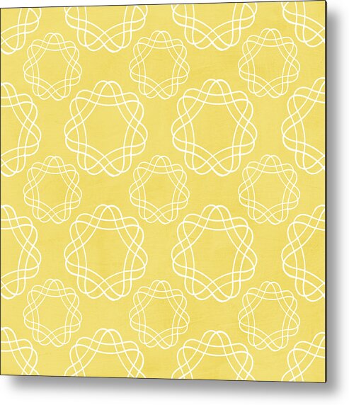 Boho Metal Print featuring the mixed media Yellow and White Geometric Floral by Linda Woods