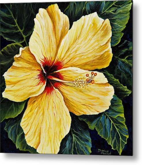 Flower Metal Print featuring the painting Yellow Hibiscus by Darice Machel McGuire