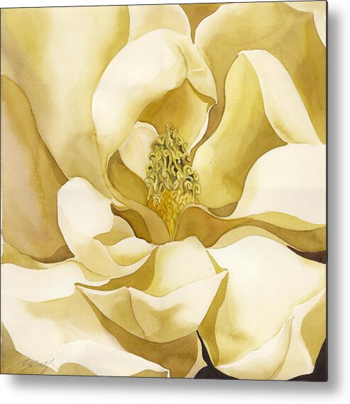 Watercolor Metal Print featuring the painting Yellow Magnolia by Alfred Ng