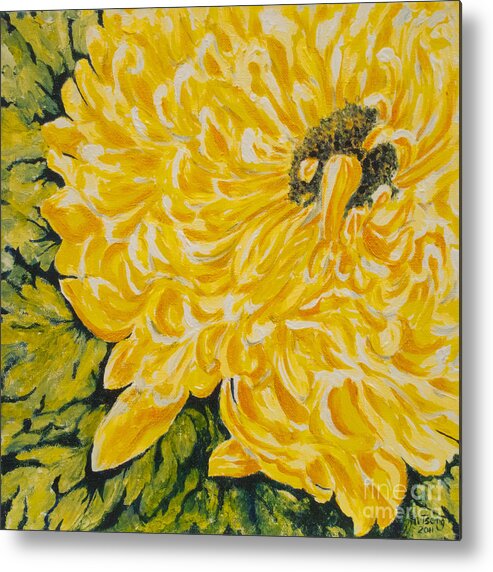 Yellow Mum Prints Metal Print featuring the painting Yellow Mum by Milly Tseng